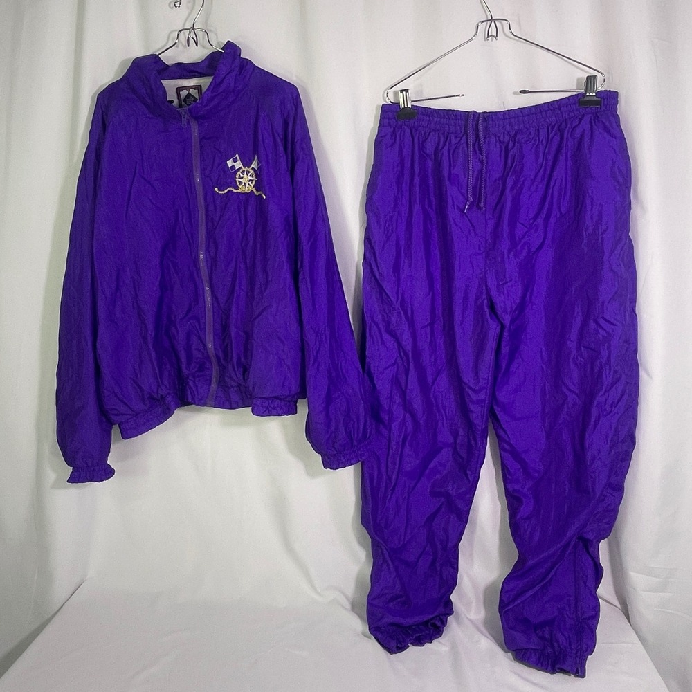 Vintage Basic Rituals Purple Nylon Windbreaker Tracksuit Set Nautical 90s Large